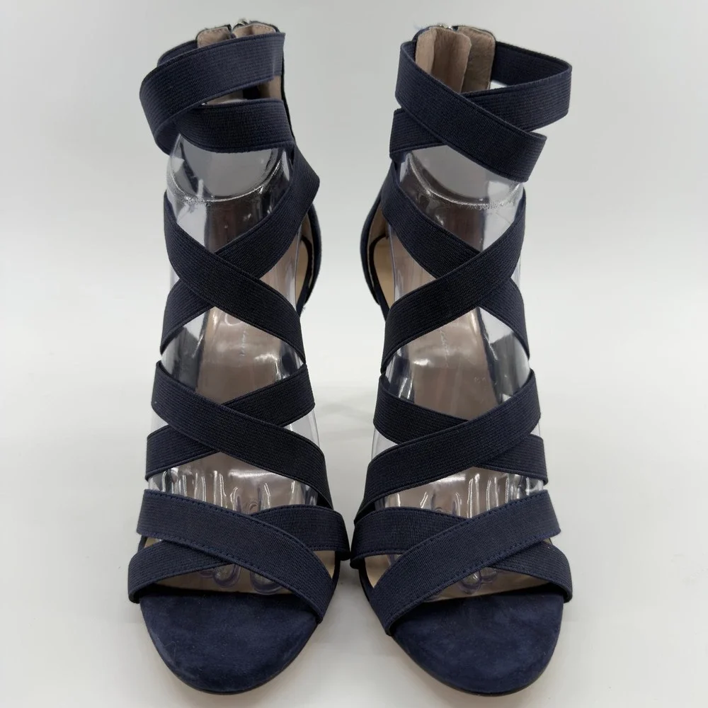 Jessica Simpson Jyra Navy Blue Suede Elastic Strappy Stiletto Heels 9.5M